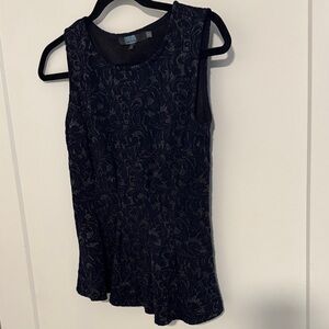 Elegant Navy and Silver Peplum Sleeveless Top
